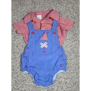 70s Vintage Paper Tag Boys Train Romper Sunset 3-6m